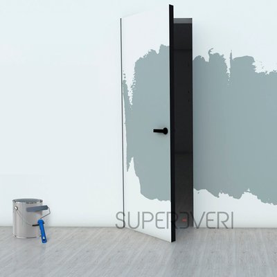 Двері прихованого монтажу Optimum з чорним алюмінієвим торцем, 2000х600 мм, грунтовані Optimum-prime-AL-black-2000x600-left фото — Магазин дверей SuperDveri