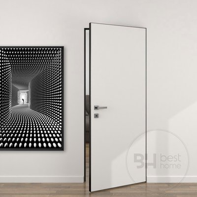 Двери скрытого монтажа NF с черным алюминиевым торцом, 2000х600 мм, грунтованные NF-prime-AL-black-2000x600-left фото — Магазин дверей SuperDveri
