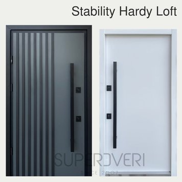 Двері Страж Stability Hardy Mottura Loft 850 Пр HPL антрацит/ HPL гладка біла Stability Hardy Loft 850 Пр фото — Магазин дверей SuperDveri